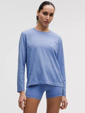 Lululemon NWT Swiftly Relaxed Long Sleeve SZ: 10 Color: Tempo Stripe Blu/Polo